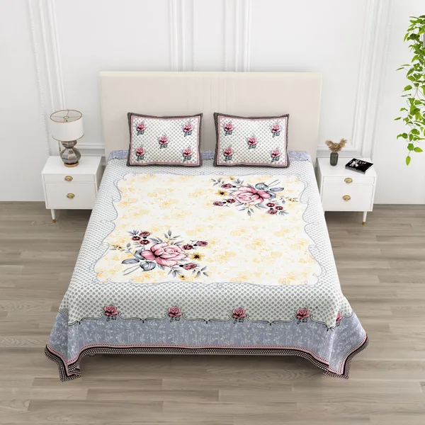 White_Cotton_Rajwada_Phool_Collection_Double_Bedsheet_With_Pillow_Cover_100_X_108_Cm